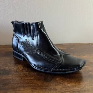 Stacy Adams Chelsea Ankle Boots 6.5 Mens Black Faux Leather Square Toe Brogue